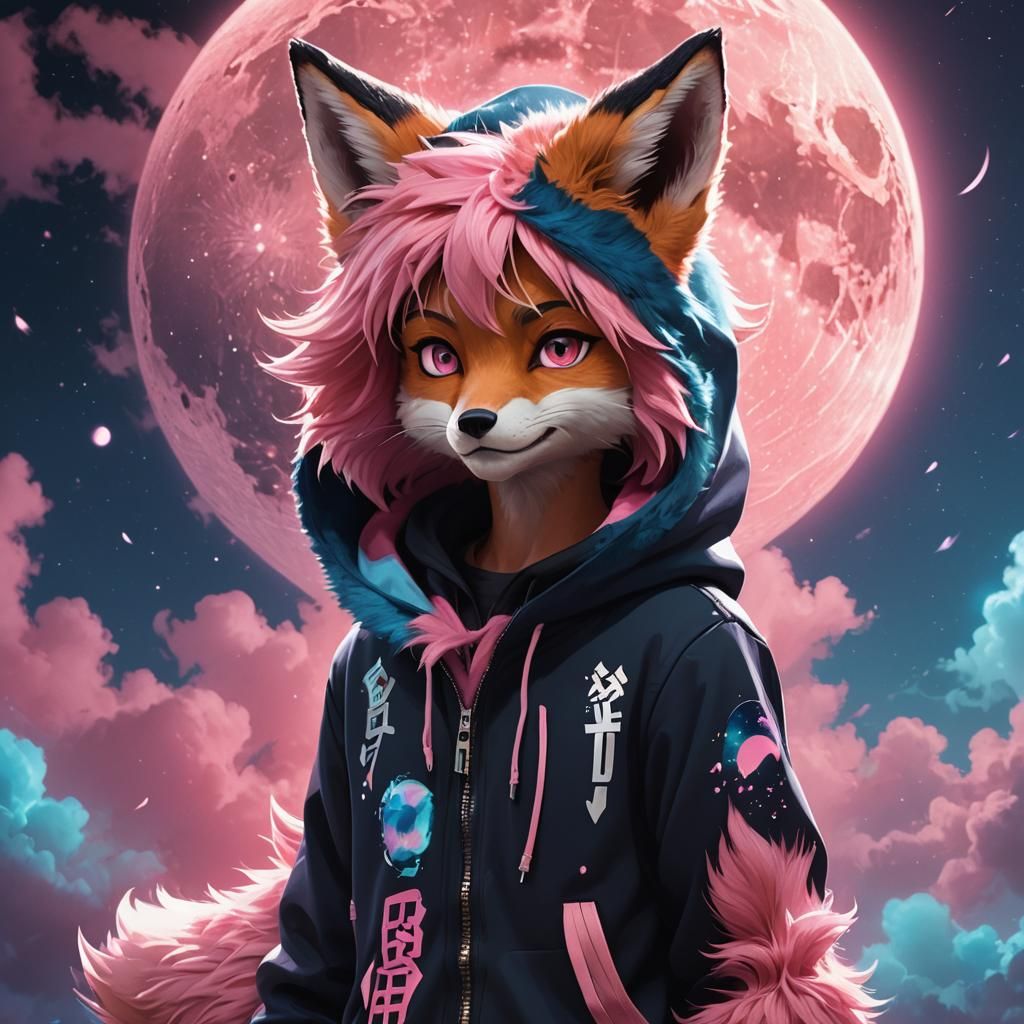 Anime Fox Boy with Glowing Moon in 3D Art