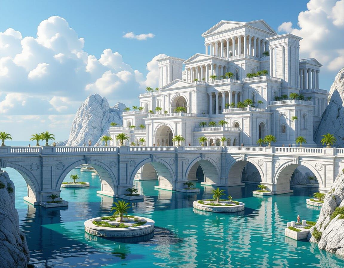 Ancient Rome Bridge on Floating Islands, Stacked City