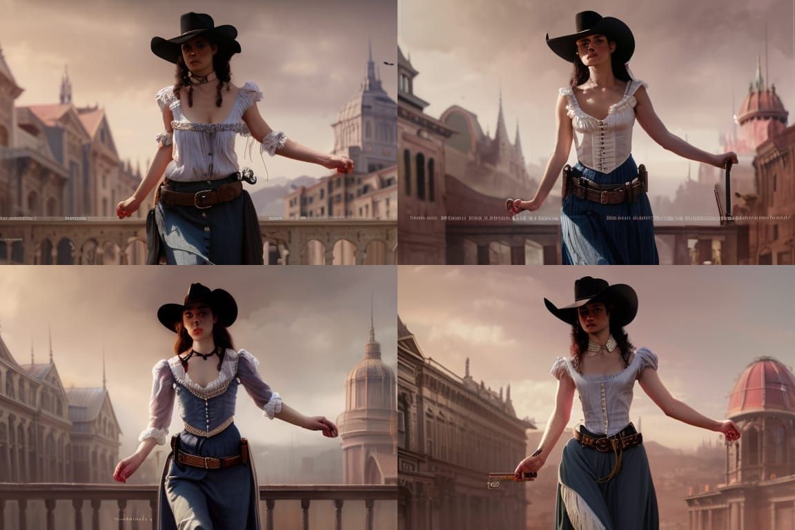 Sheriff Girl in Westworld Dress: Photorealistic Digital Art