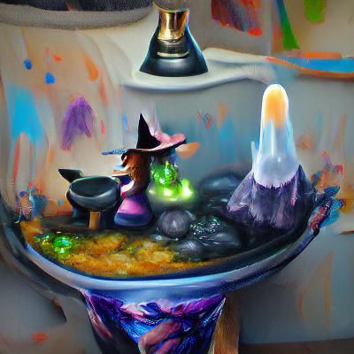 Witch in Cauldron Inside Another Cauldron