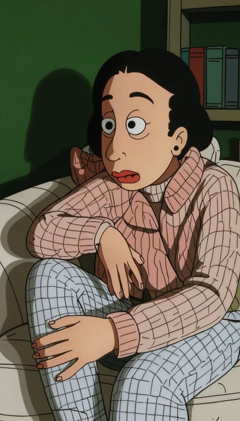 Simpsons Style Cartoon Girl on Orange Couch