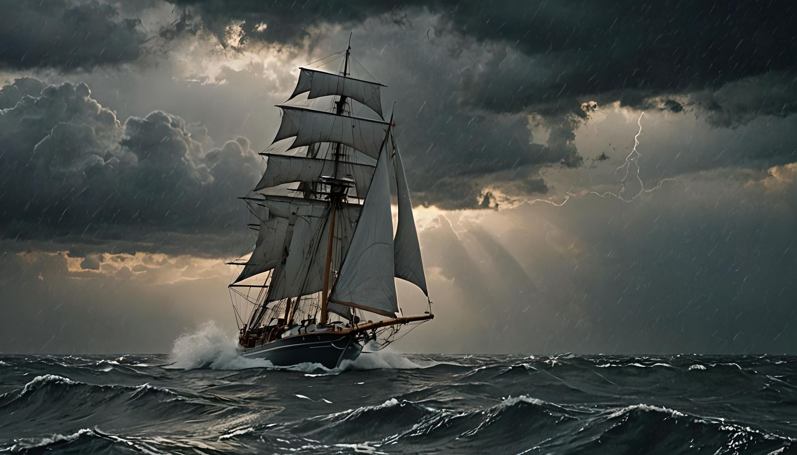 Sailboat Navigating High Seas During Storm in HDR