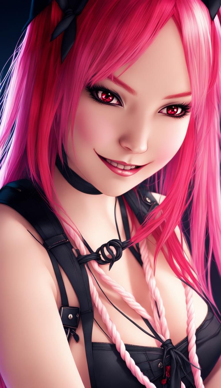 Gothic Anime Rope Bunny with Pink Hair