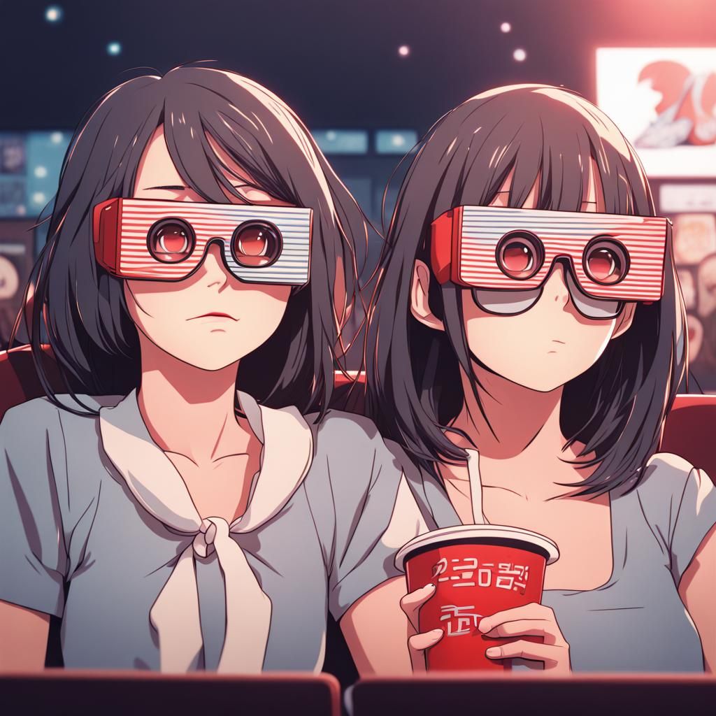 Anime Style: Girls Watching a 3D Movie