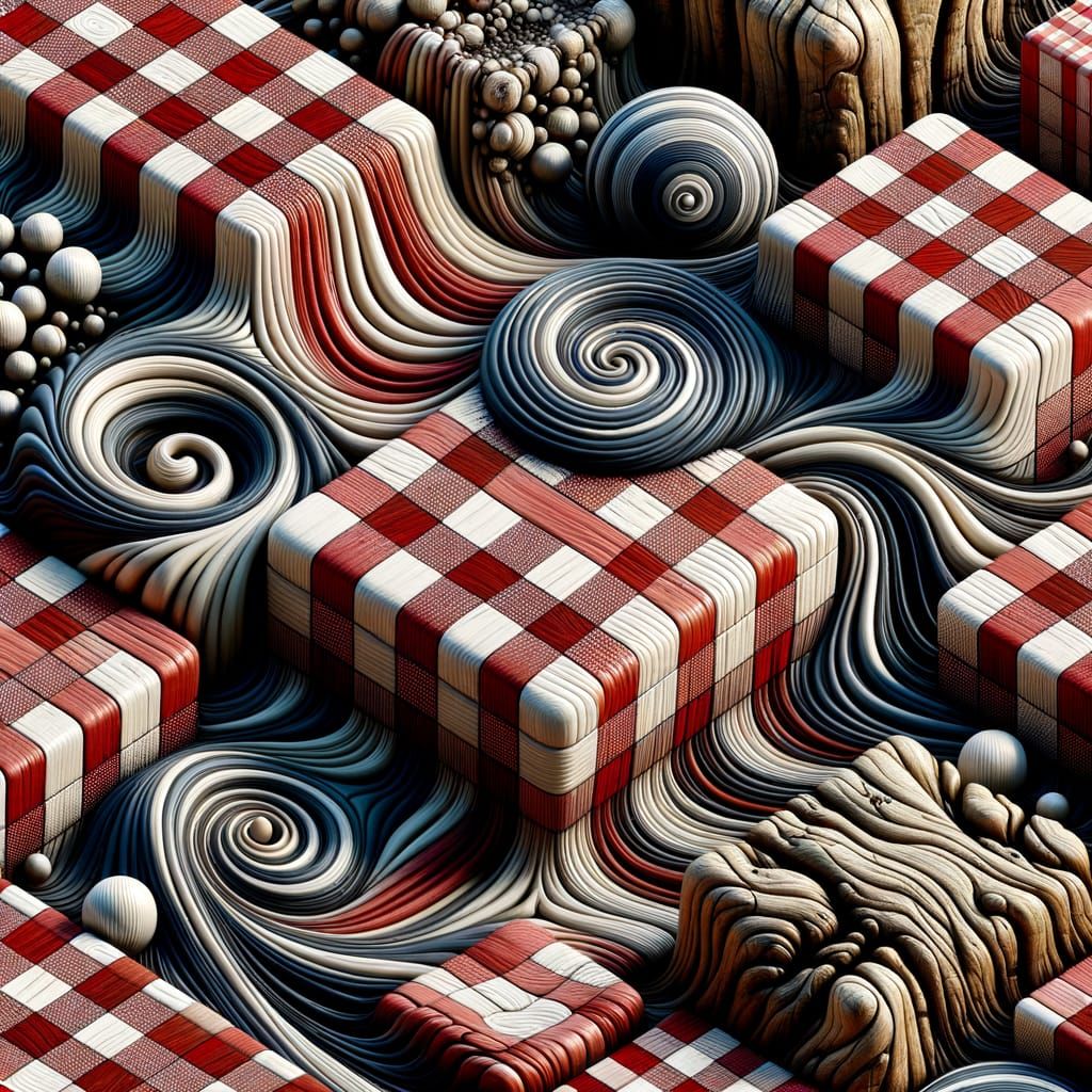 Surreal Gingham Odyssey in Red and White