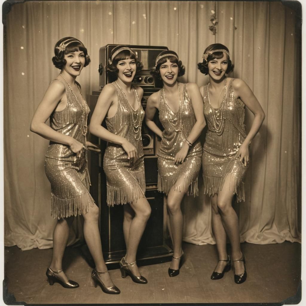 1920s Flapper Girls Dancing, Vintage Polaroid Photo