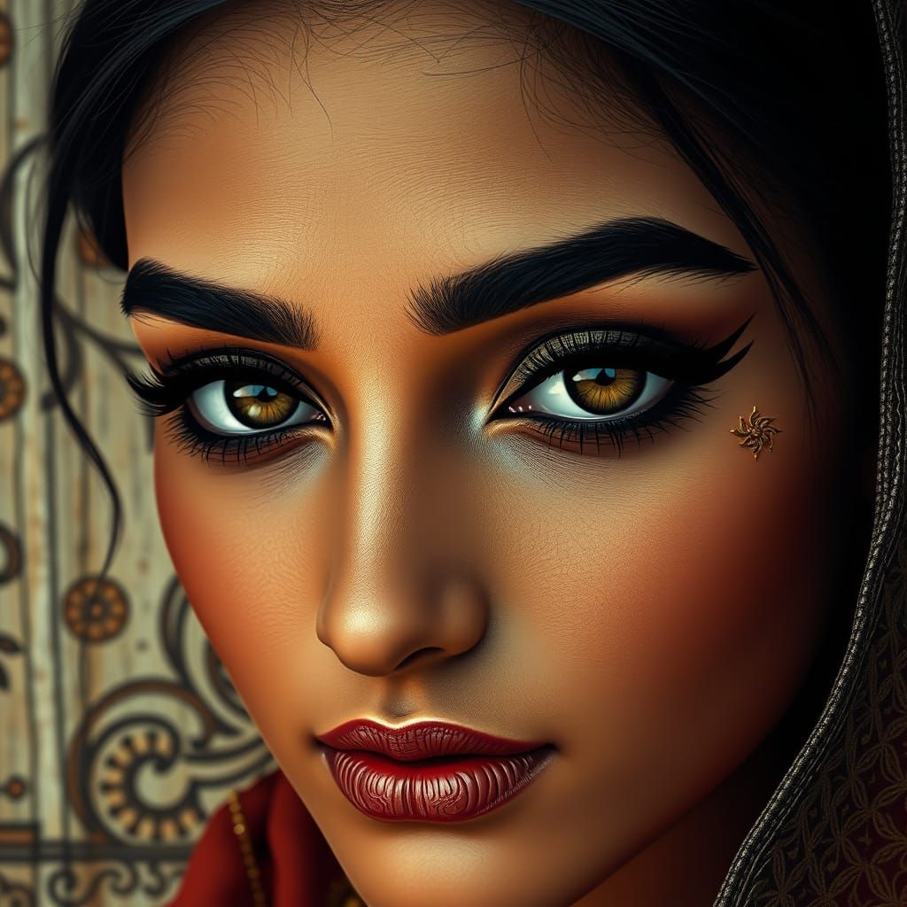 Elegant Close-up of a Woman's Eyes in Geometric Kajal Style