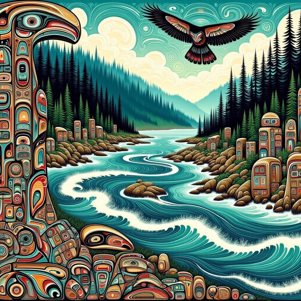 Raven Soaring Above Rugged Coastline in Woodlands Art Style