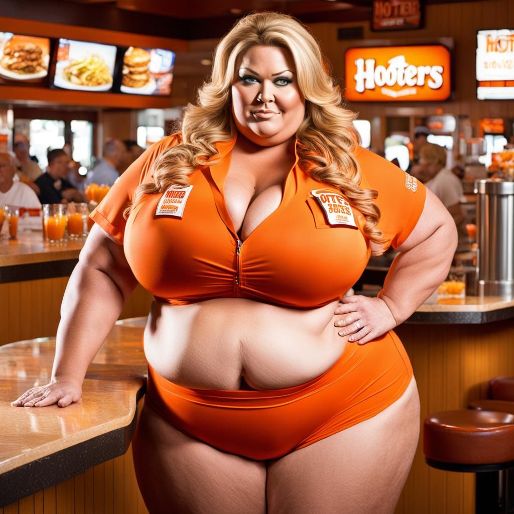 Severely Obese Waitress Waddling
