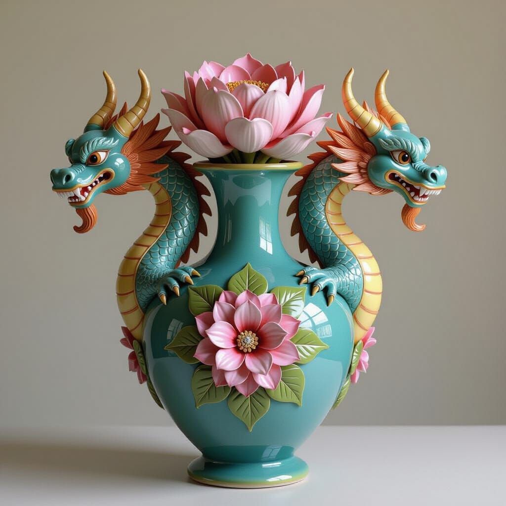 Elegant Fantasy Twin Dragon Graal Flower Vase