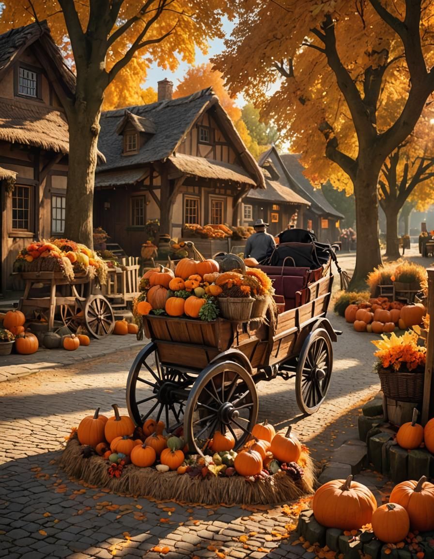Idyllic Village Scene with Autumnal Charm