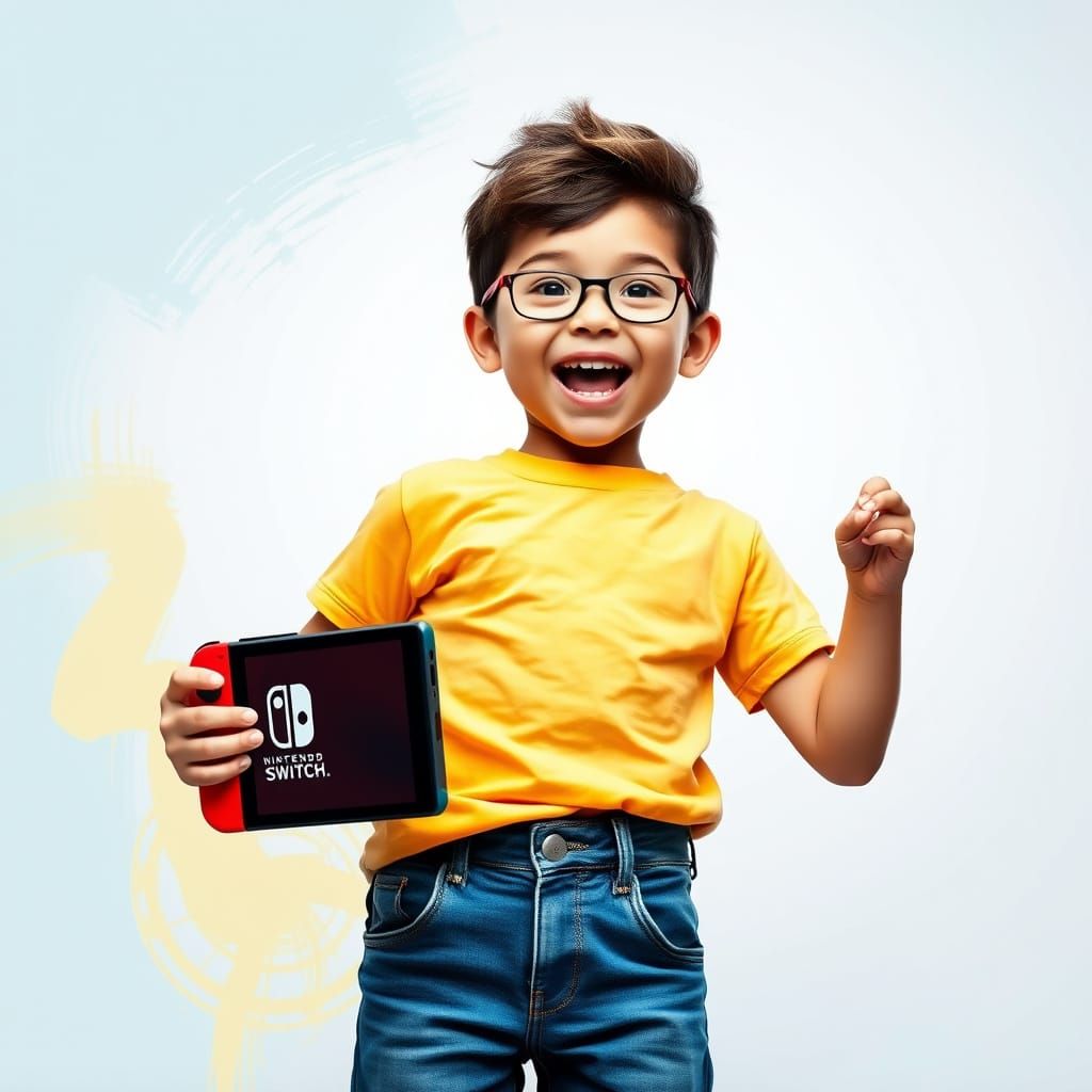 Excited Schoolboy Plays Nintendo Switch: Pop Surrealism