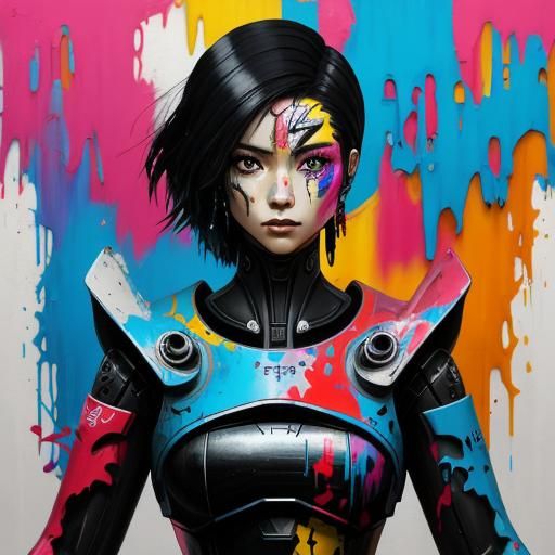 Robot Carousel Figure in Graffiti Art Style