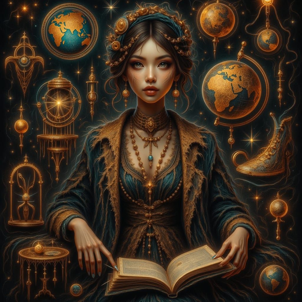 Anna Mons in Ornate Study, Airbrush Art Style