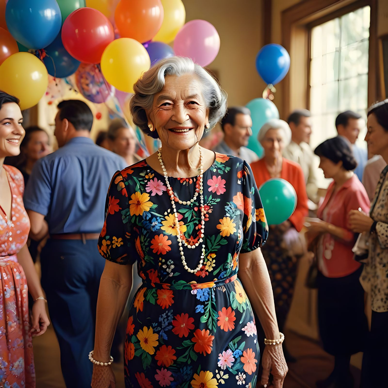 Multicultural Grandma Walking Towards You at Joyful Birthday...