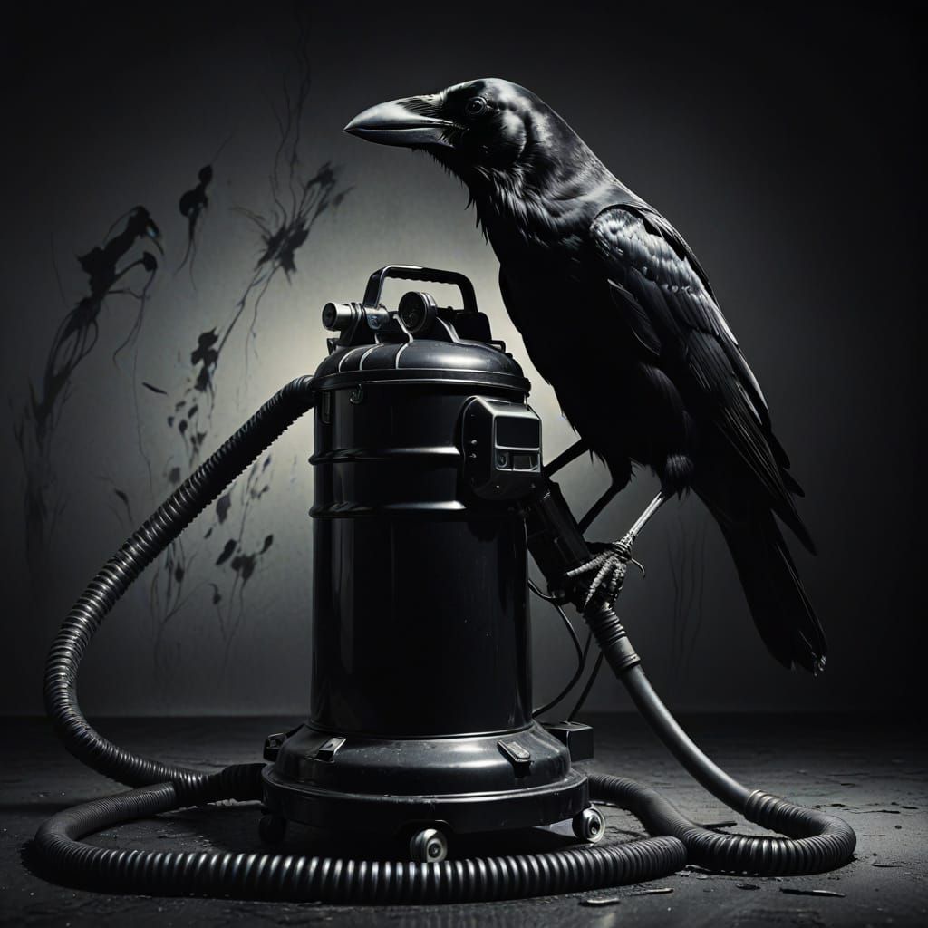 Crow on Vacuum Cleaner in Surrealist Style