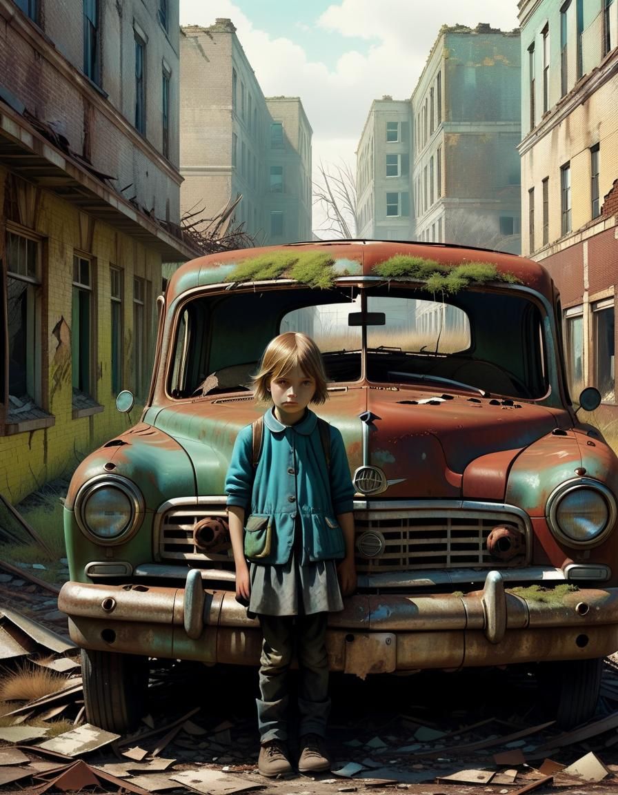 Girl in an abandoned rundown area