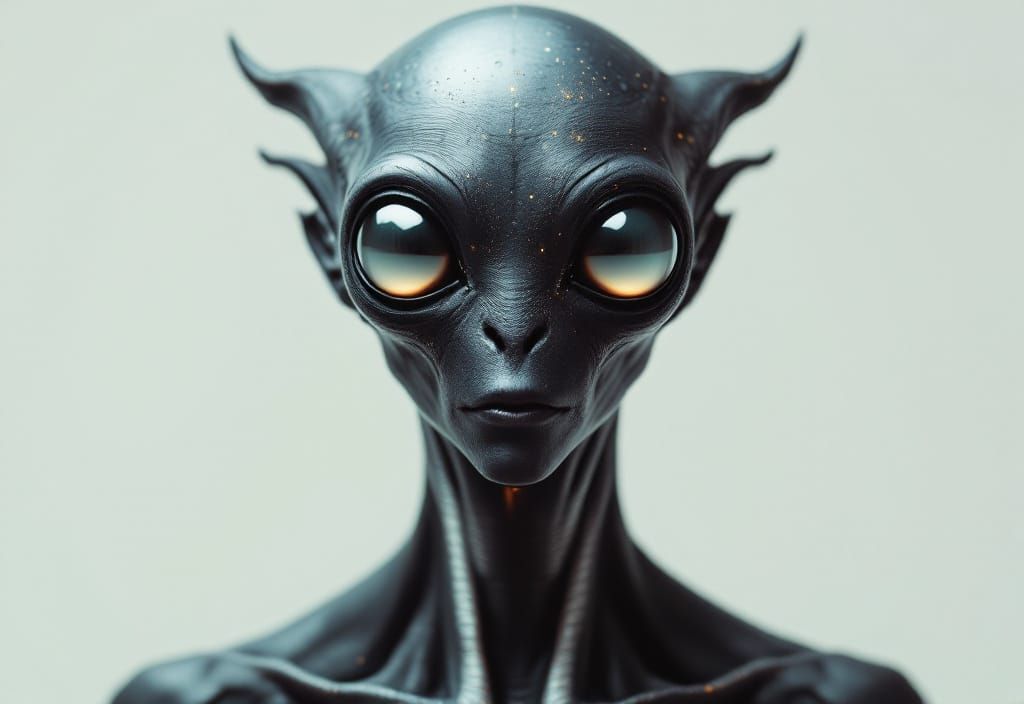 Alien Hominid with Mirrored Eyes in Modern Setting