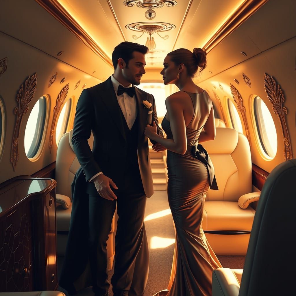 Luxurious Futuristic Encounter in Golden Light