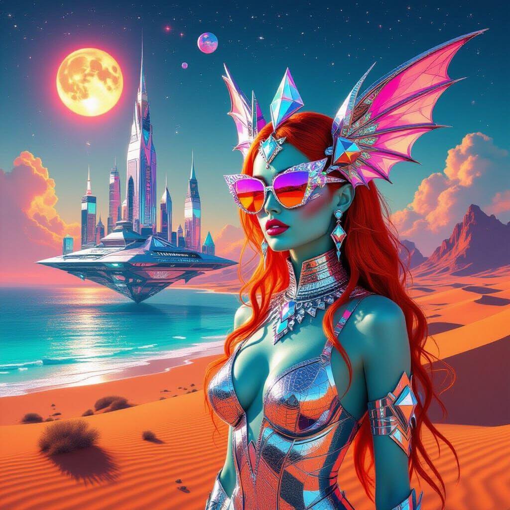 Surreal Desert Meets Bioluminescent Beach Under Cosmic Sky