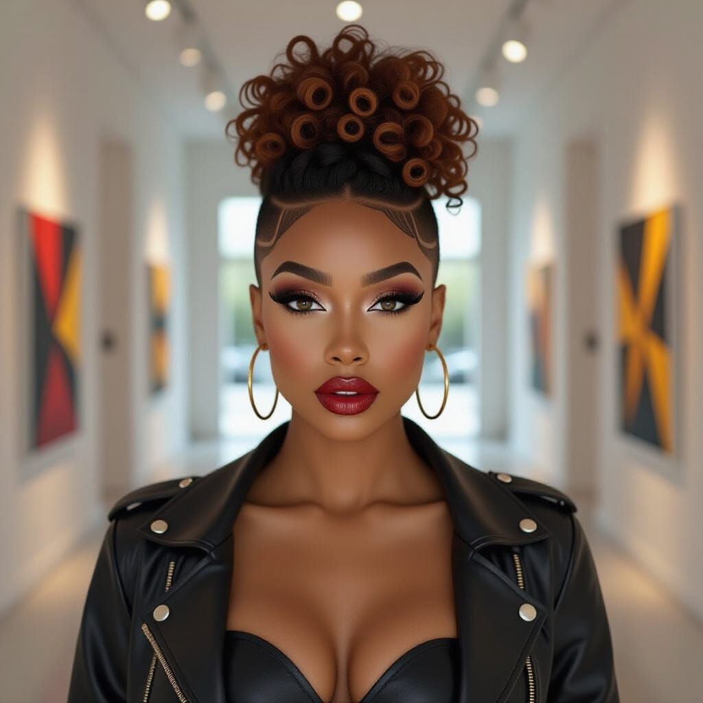 African American Woman in Modern Gallery Digital Oil Paintin...