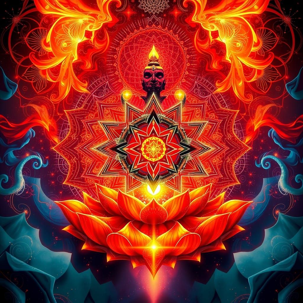 Fiery Muladhara Chakra with Cosmic Elements