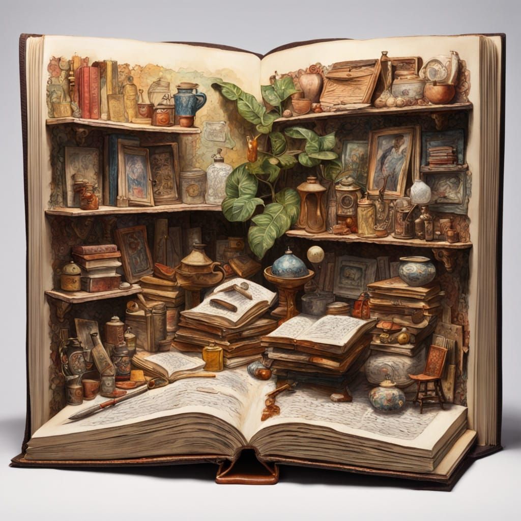 Wet Watercolour Masterpiece: Brown-Coloured Book Diorama