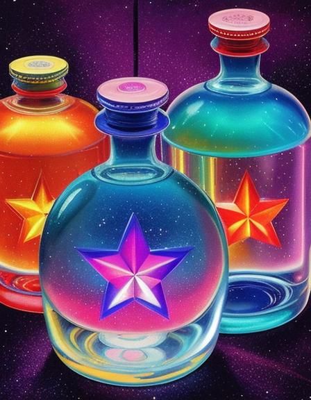 Holographic Bottles in Retro Cartoon Style