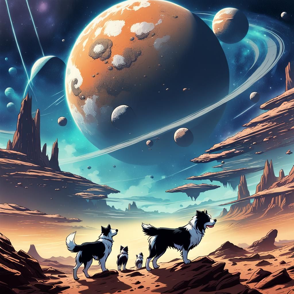 Space Border Collies Invade Alien Planet: Anime Style