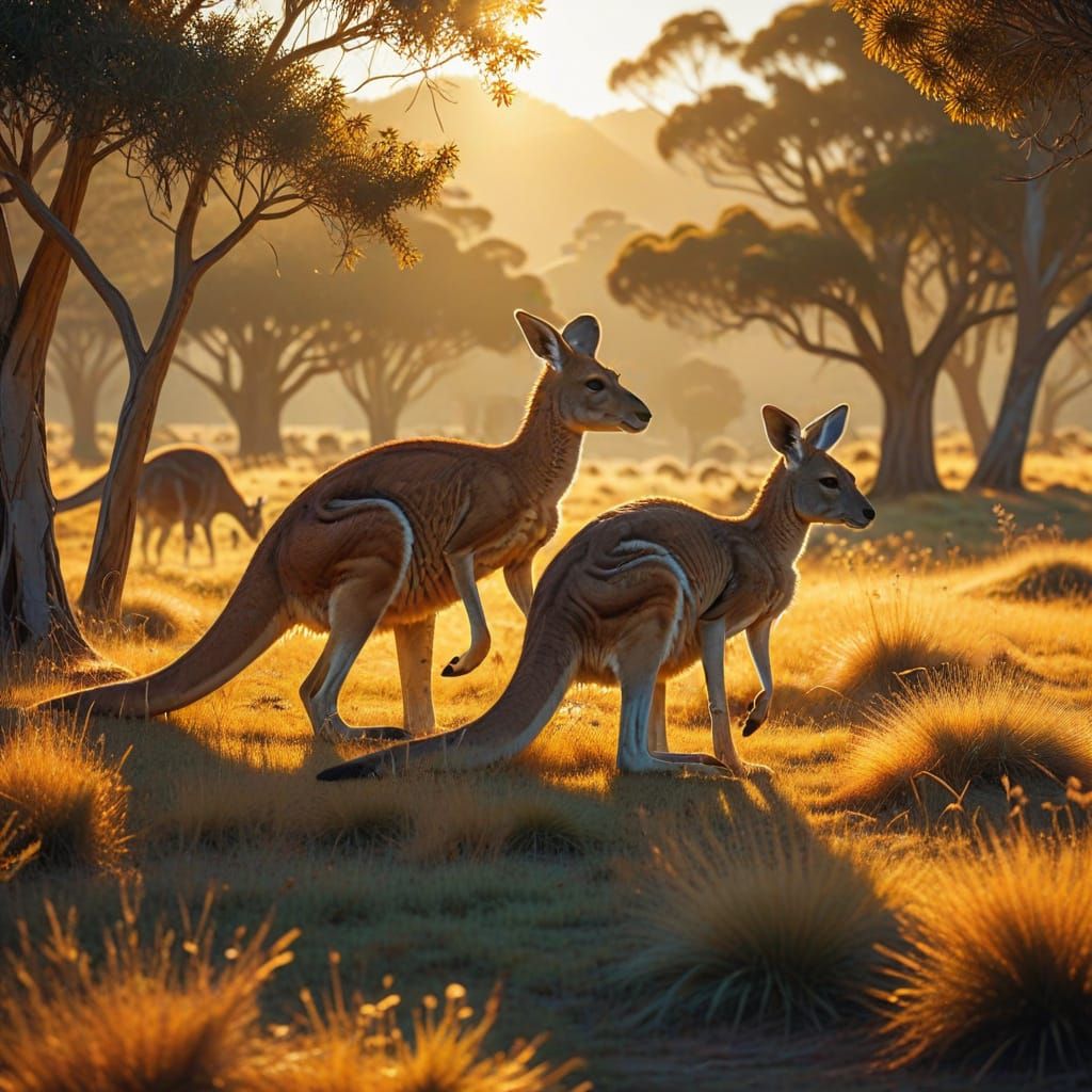 Kangaroos in Sunny Australian Grassland Puzzle Art