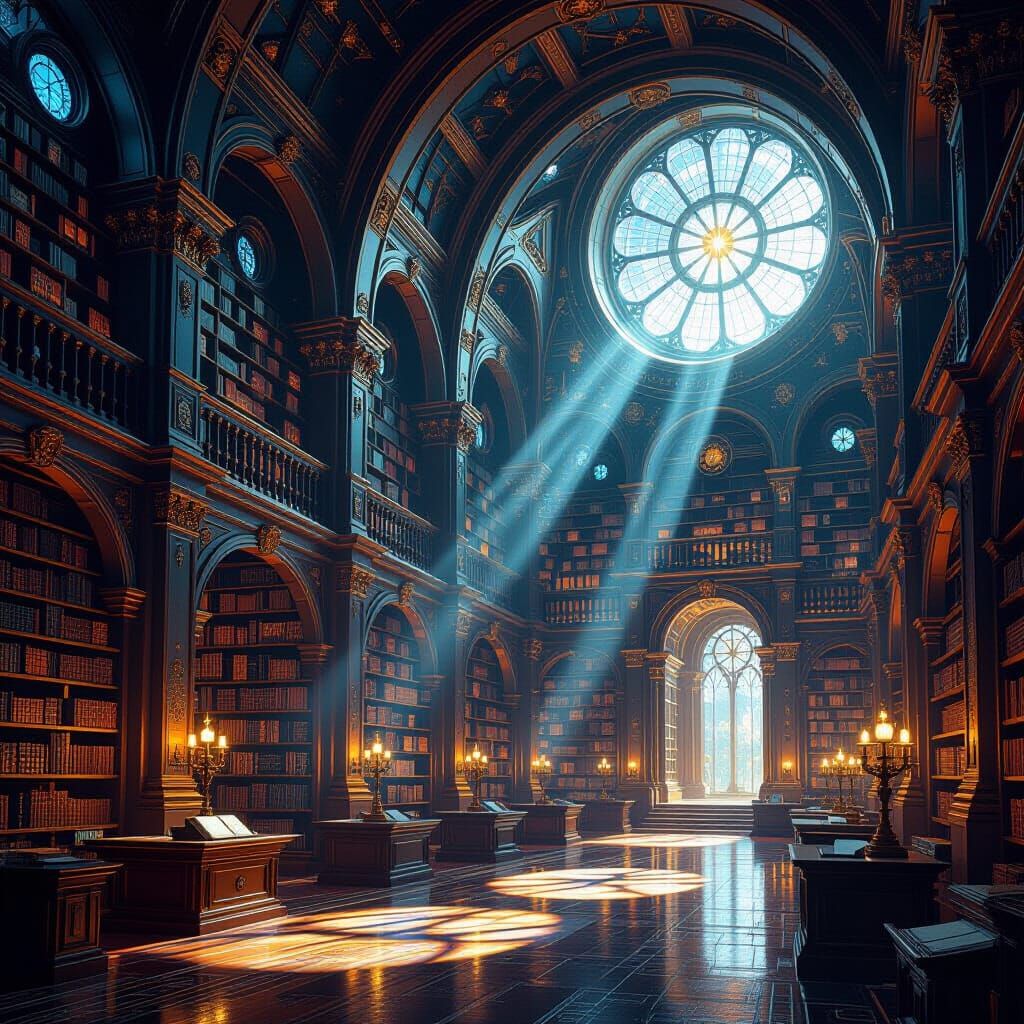 Cosmic Library in Nebula, Gothic Celestial Architecture
