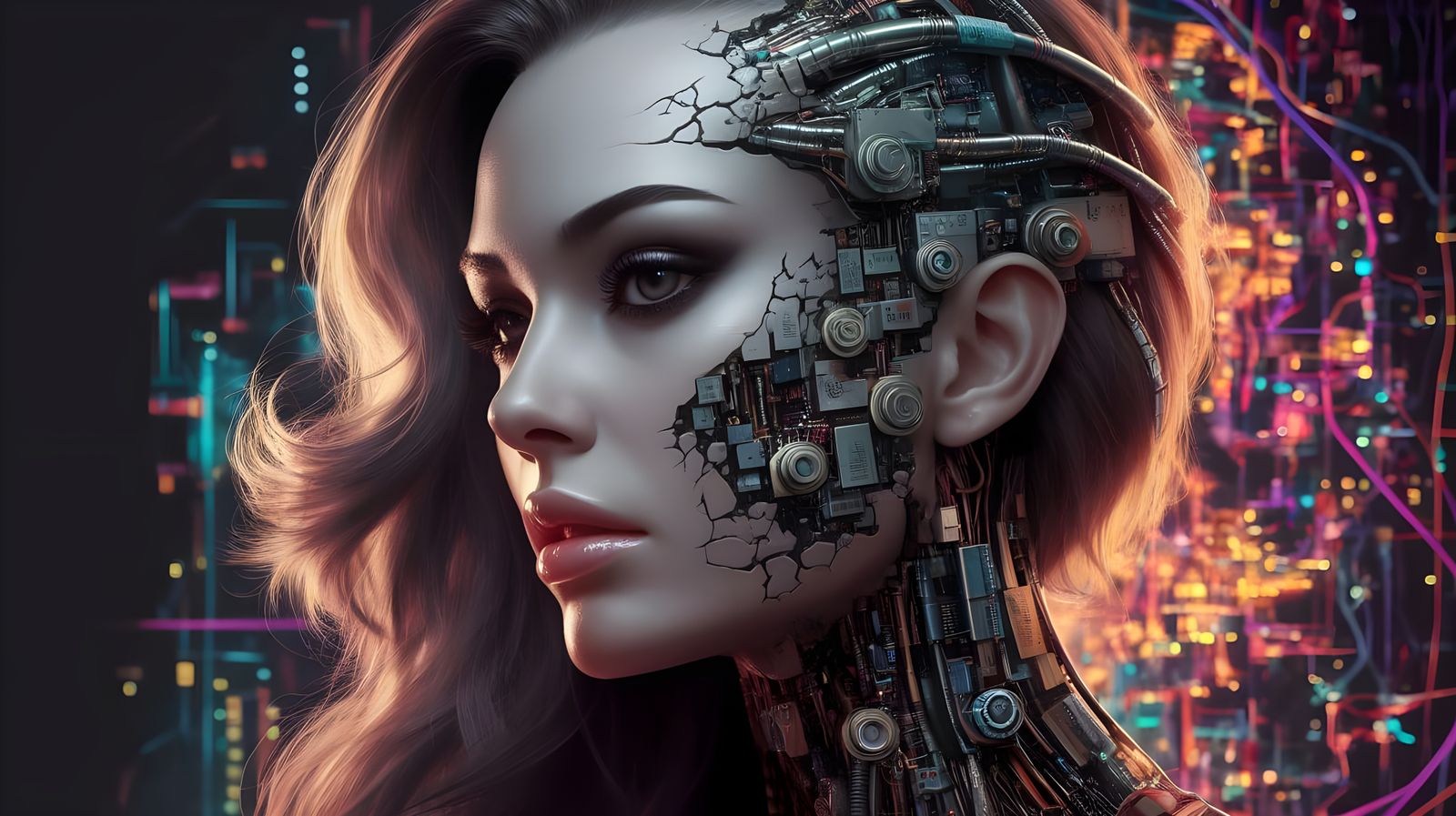 Cybernetic Goddess Exposed in Techno Nightmare Portrait