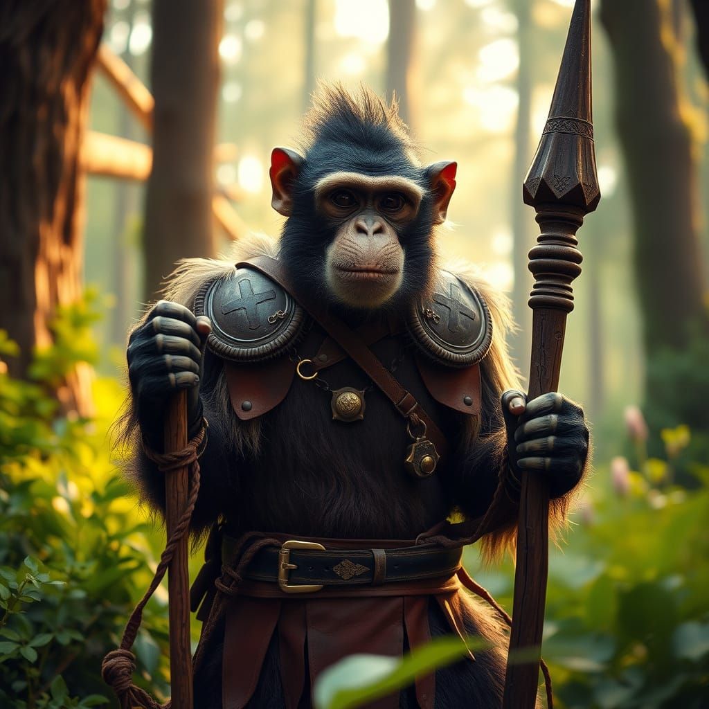 Mystical Monkey Druid in Forest, Cinematic Film Still