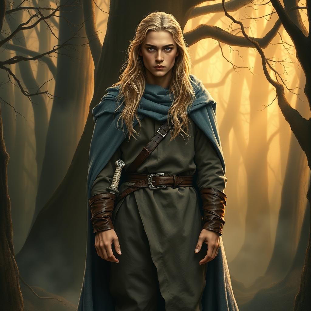 Medieval Man in Mystical Forest, Digital Art