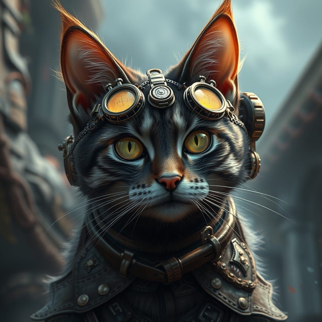 Steampunk Cat in Detailed Matte Painting