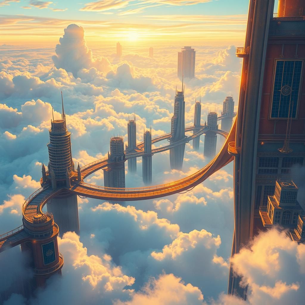 Dreamlike Metropolis Floating Above Clouds as Digital Art