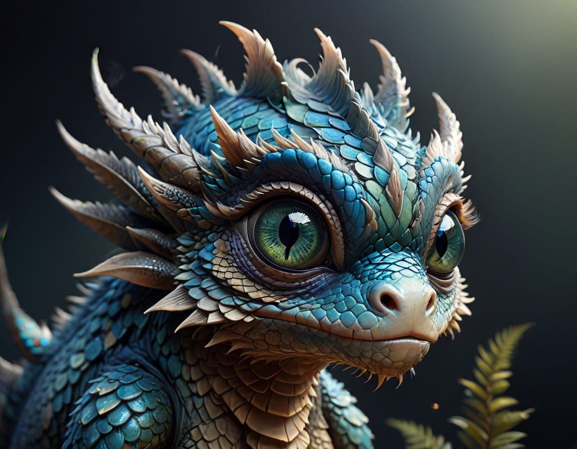 Cute Scaly Fantasy Creature with Big Eyes