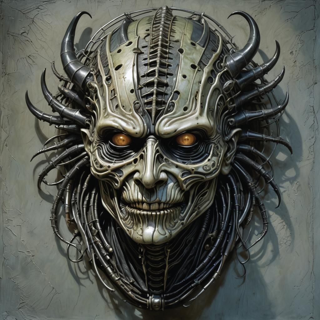 Intricate Halloween Mask in Giger Style