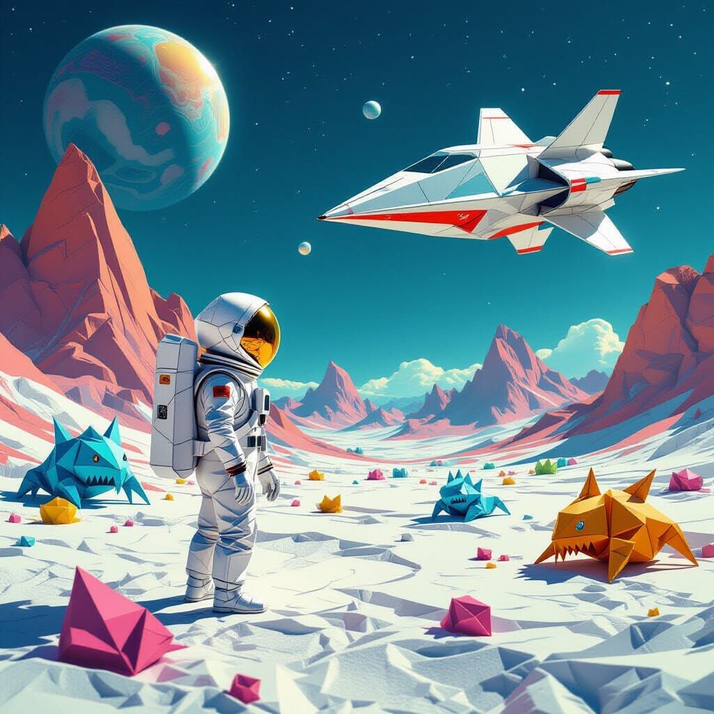 Alien Origami World Explored By Astronaut