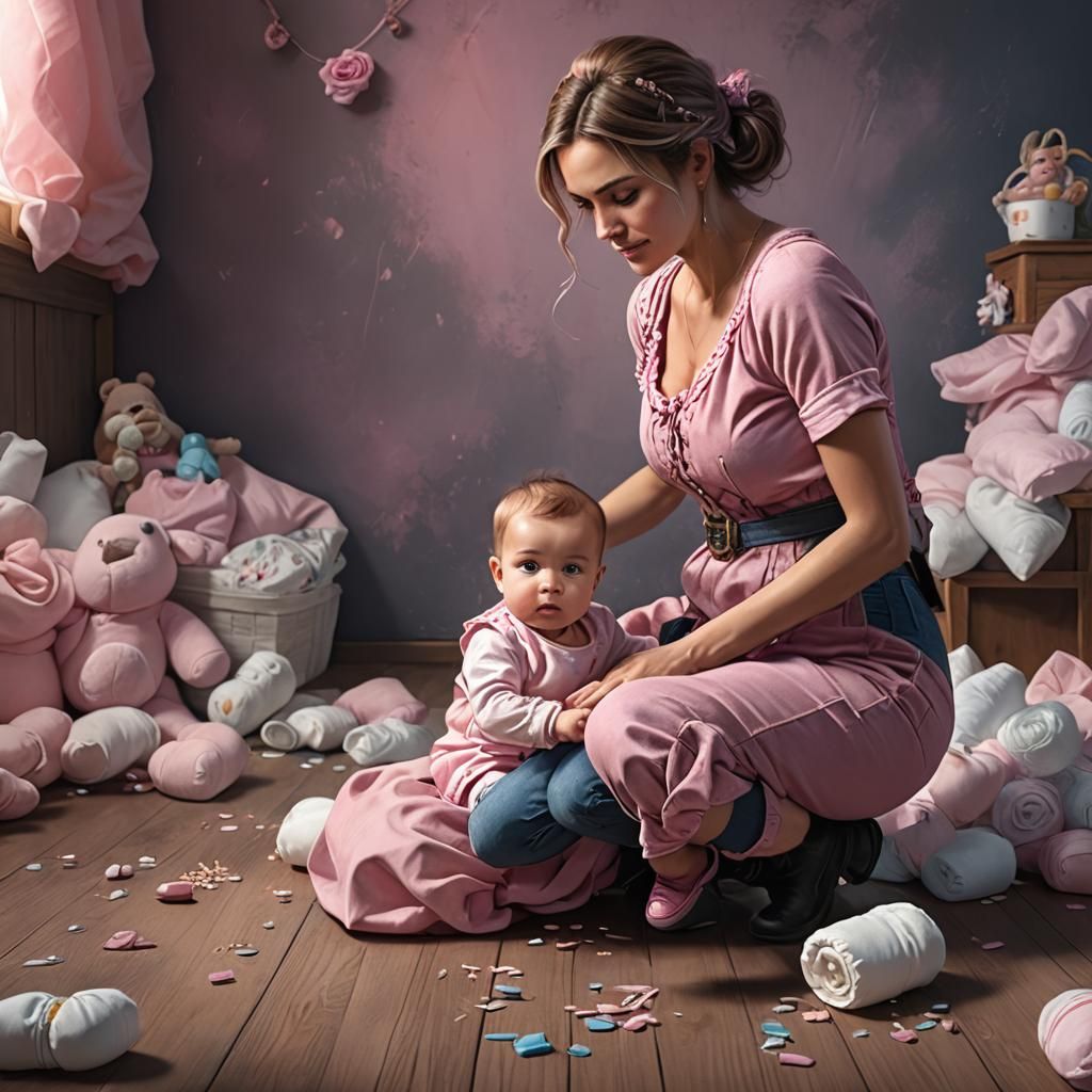 Chalk Art: Mother and Baby Girl