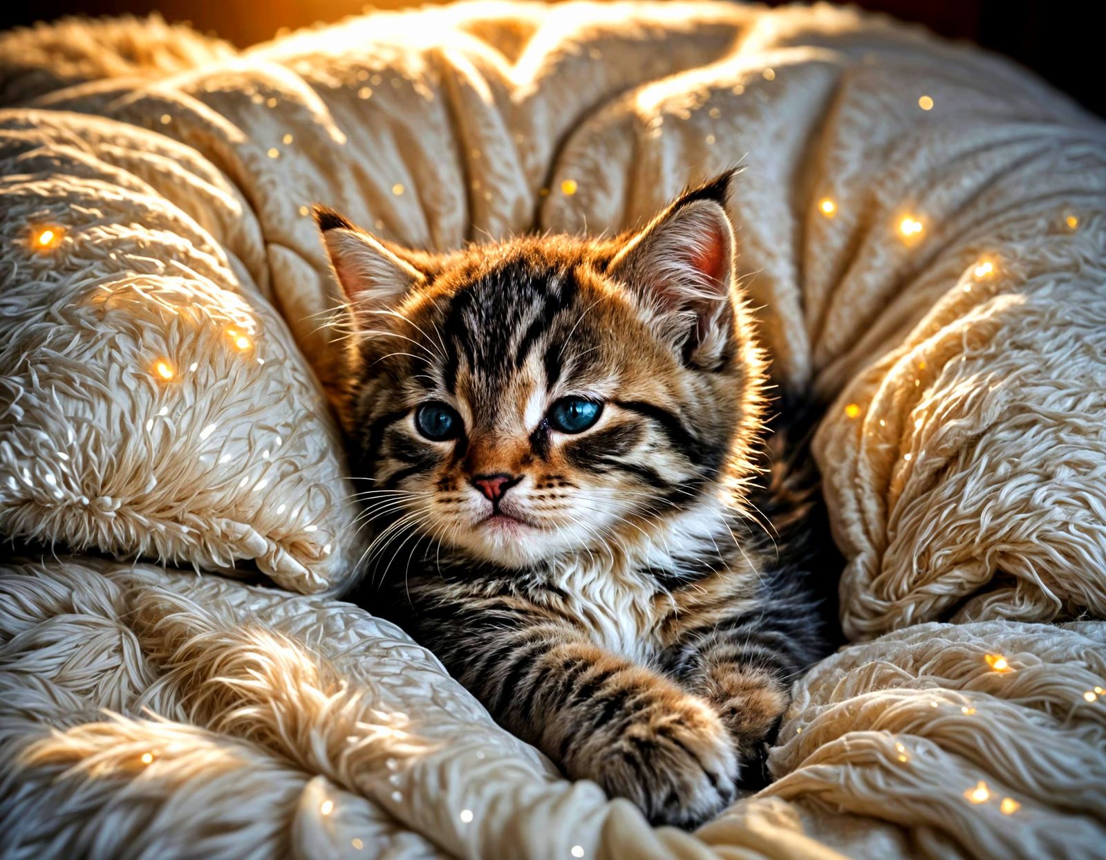Sleeping Kitten on a Luxurious Bed