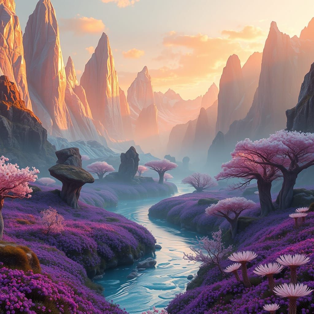 Crystal Mountains in a Surreal Fantasy Valley
