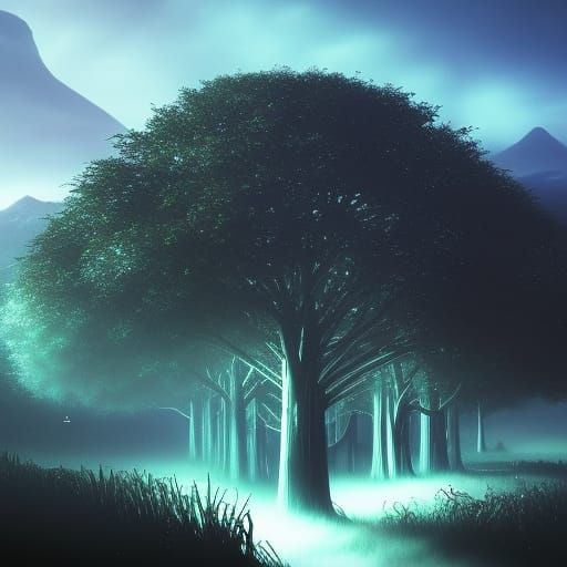 Dark Fantasy Orchard in Electroluminescent Mangaesque Style