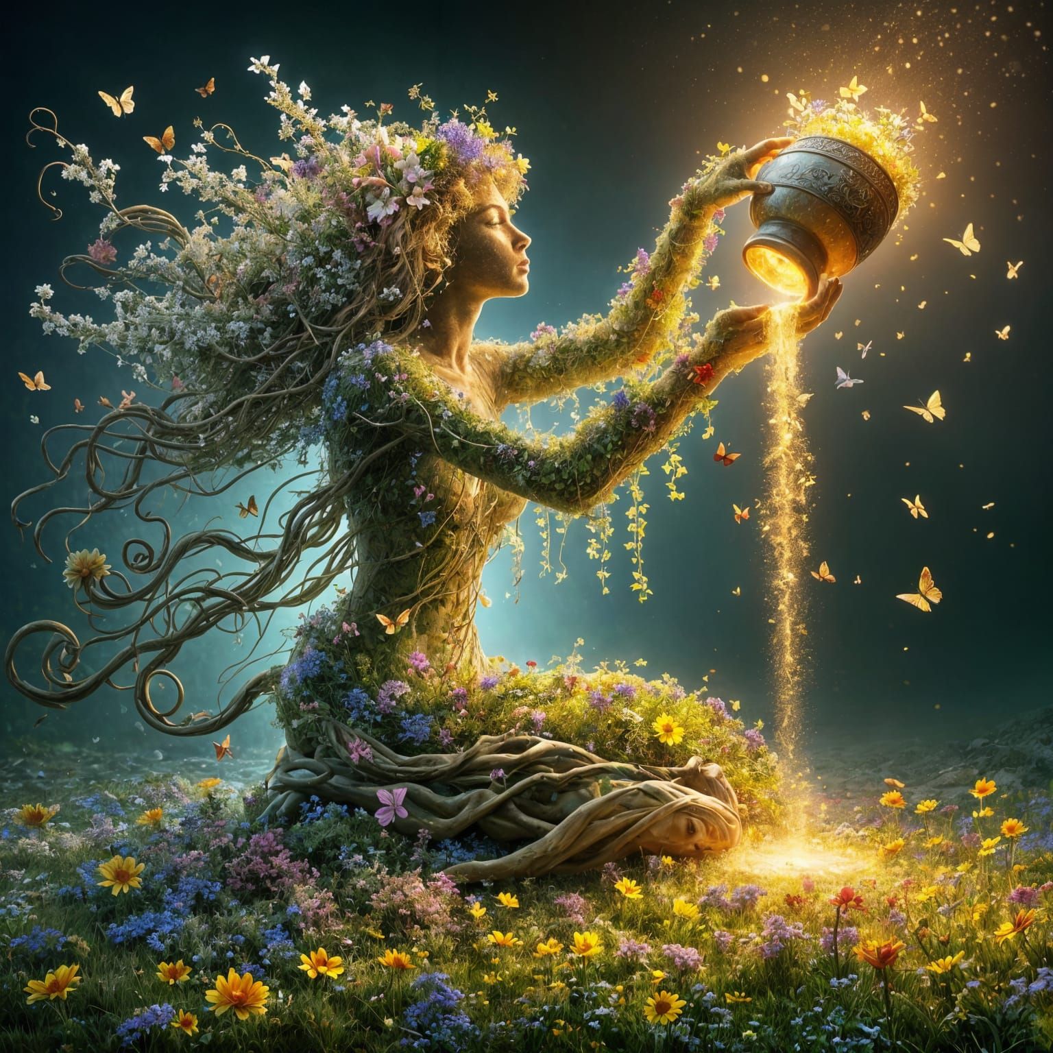 Floral Nymph Brings Summer Sunlight, Digital Art