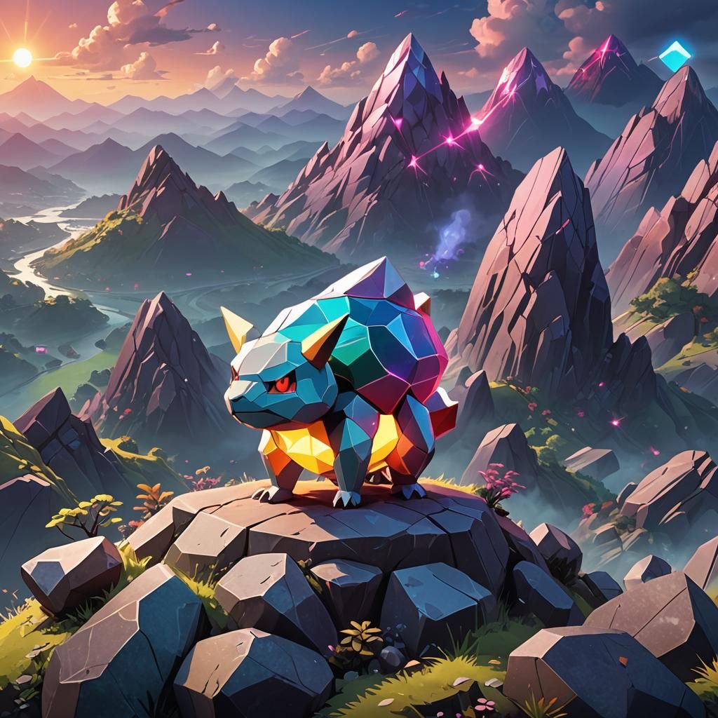 Rock-Type Pokémon on Mountain in Geometric Style