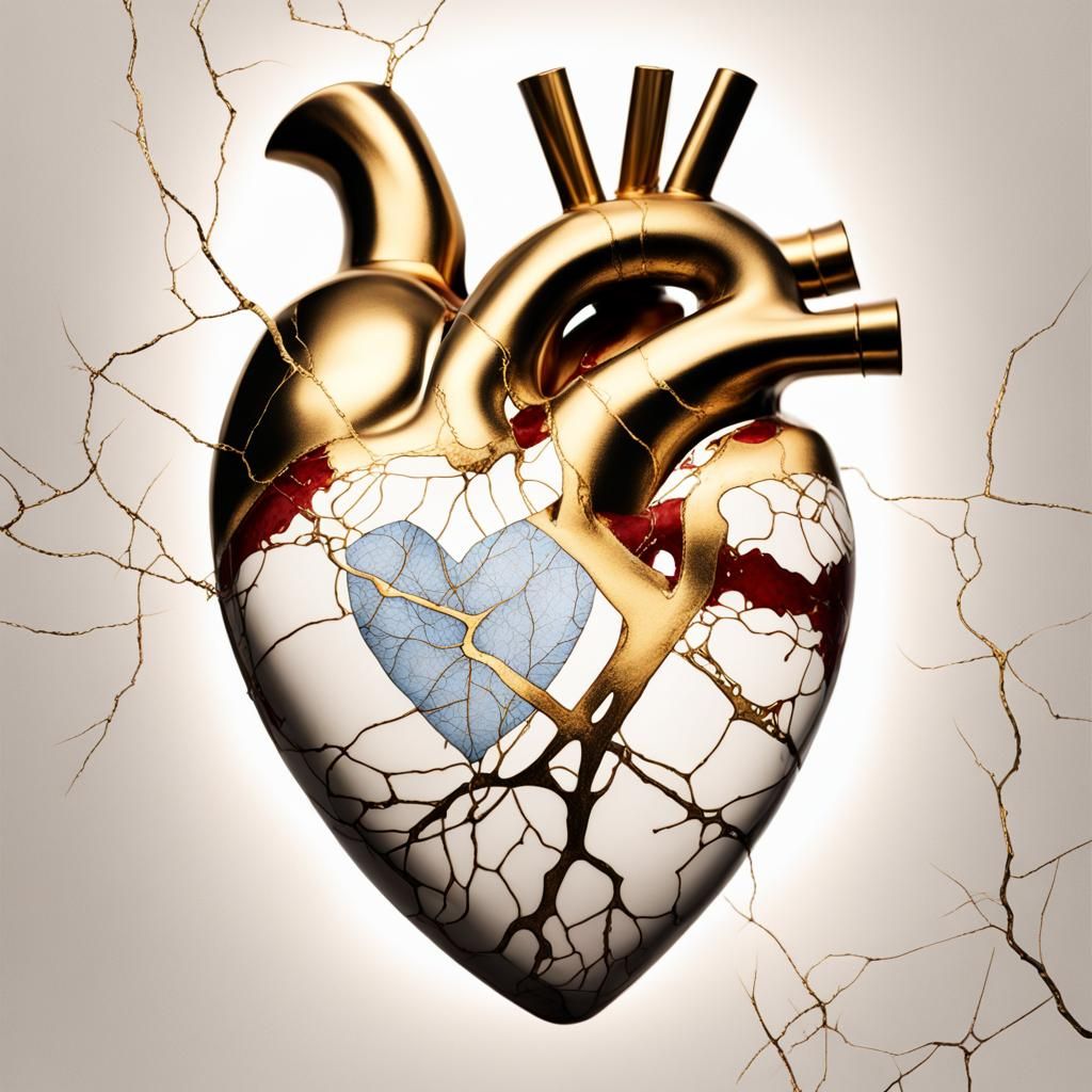 Kintsugi Anatomical Heart Repaired with Gold