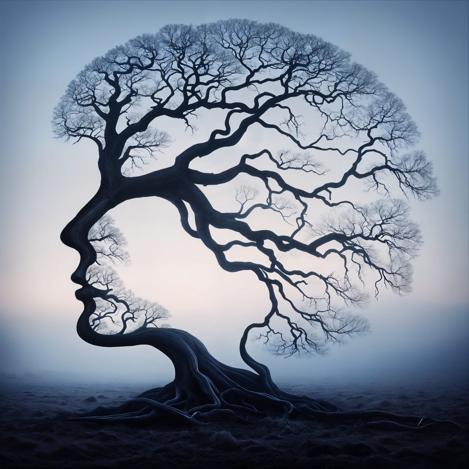 Face in Oak Tree Bark Surreal Landscape