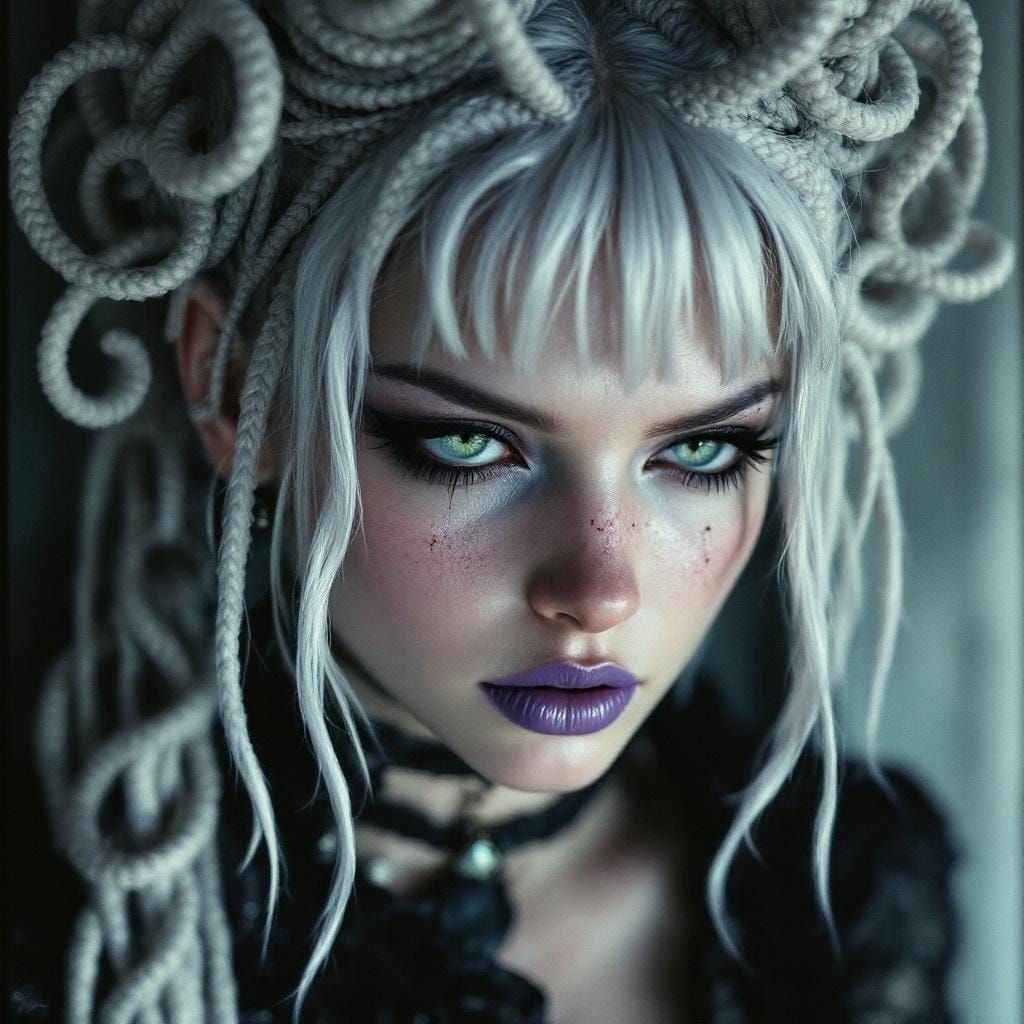 Goth-Punk Beauty with Ash-White Hair