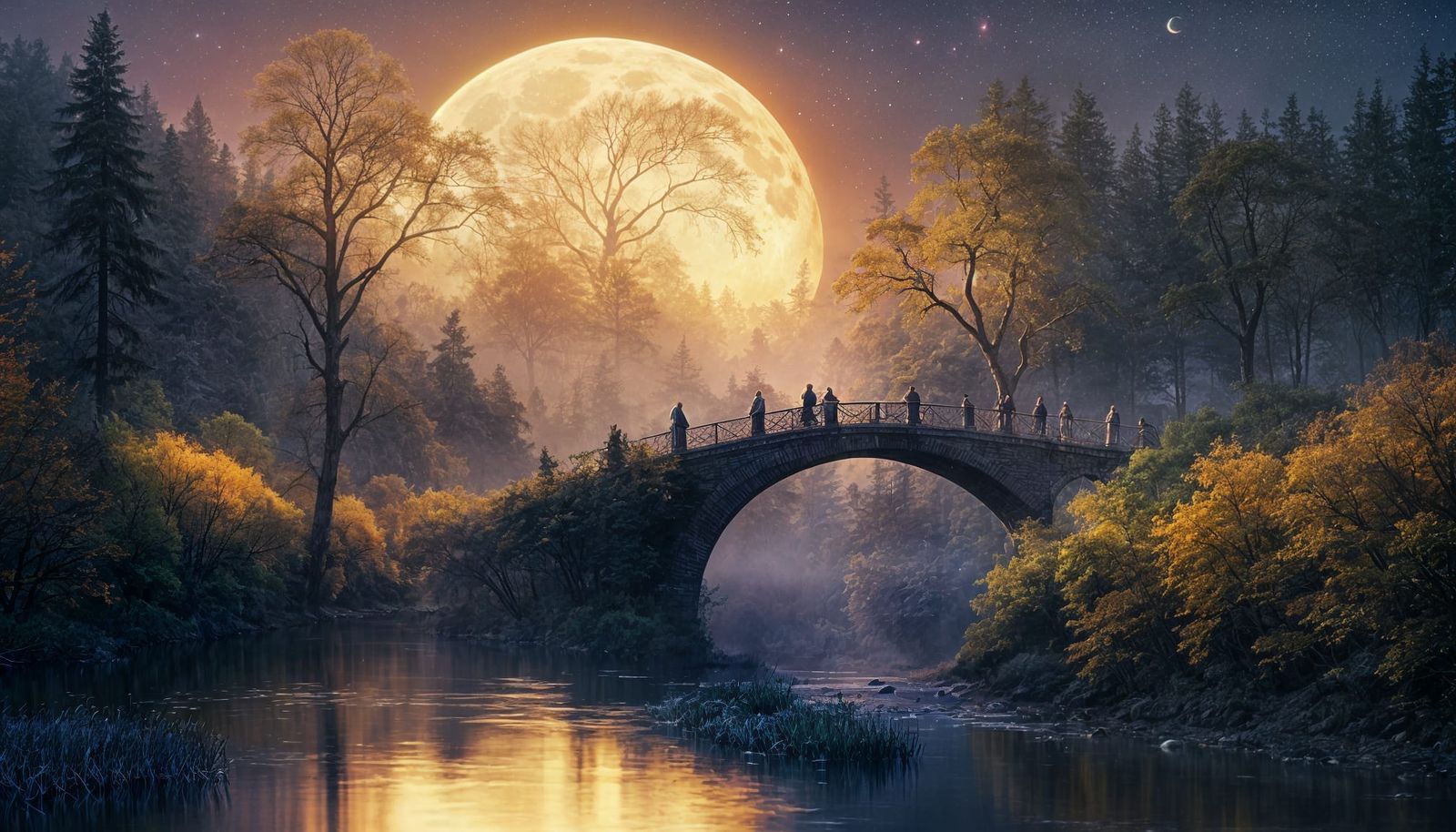 Dreamy Moonlit River Digital Painting with Starry Sky