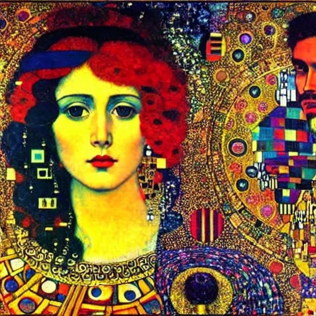 Psychedelic Expressionist Portrait Inspired by Klimt and Pop...